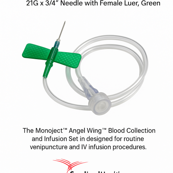 Monoject™ Angel Wing™ Blood Collection & Infusion Set with Female Luer – 21G x 3/4", Green